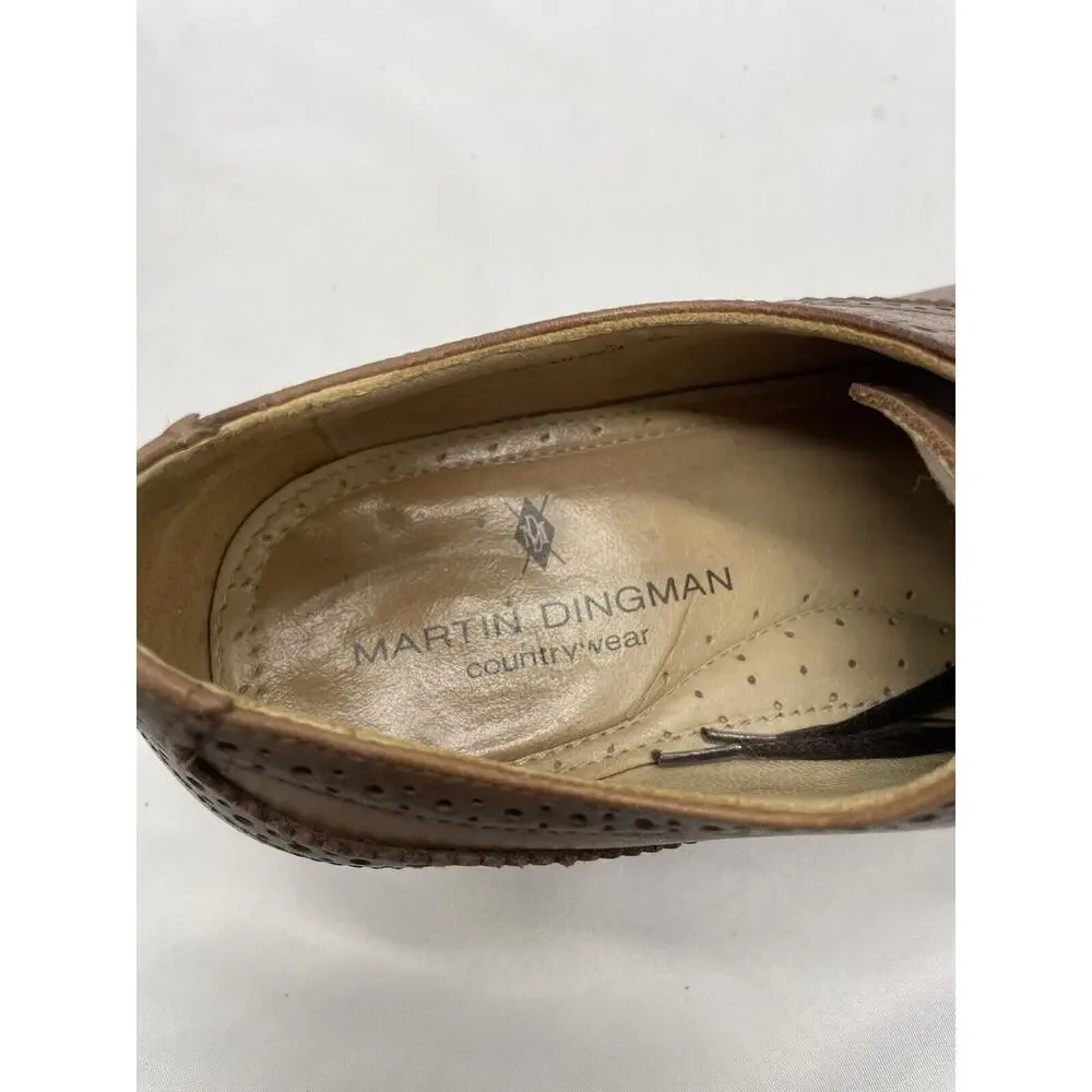 Martin Dingman Oxford Mens Size 9D Dress‎ Shoes Brown Burnished Leather Cap Toe